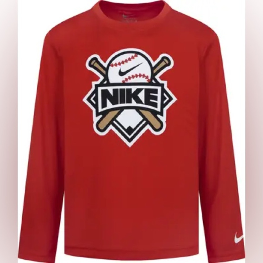 Nike Kids Red Long Sleeve Dri-Fit Baseball Tee, Size 2T